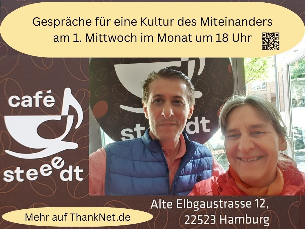 Erfolgt in Hamburg-Eidelstedt Dort kannst du mich am 1. Mittwoch des Monats kennen lernen. Nächster Termin ist der 7.10.2026, der Tag der Republik um 18 Uhr im Cafe steeedt in Hamburg-Eidelstedt. Bitte melde dich dafür an und stelle deine Fragen über das Anmeldeformular.